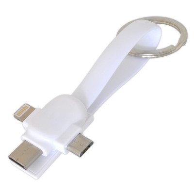 Универсальный USB кабель 3 в 1: USB-Lightning-MicroUSB-Type C, 11 см, белый цвет