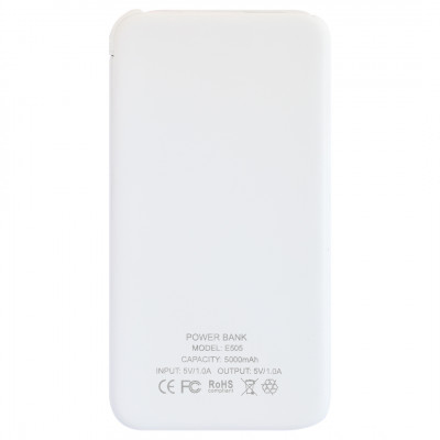 Power Bank (повербанк) под нанесение Вашего лого, 5000 mAh, белый цвет
