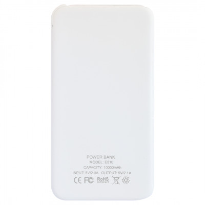 Power Bank (повербанк) под нанесение Вашего лого, 10000 mAh, белый цвет