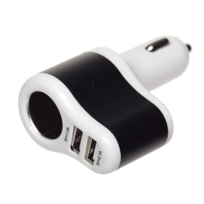 Автомобільний зарядний пристрій 2 порти USB 2.0 + розгалужувач