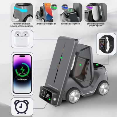 Бездротовий зарядний пристрій DriveCharge 15W з підсвічуванням та годинником