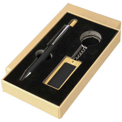 ЭКО набор из бамбука „Zaid“ (ручка + брелок) прорезиненный