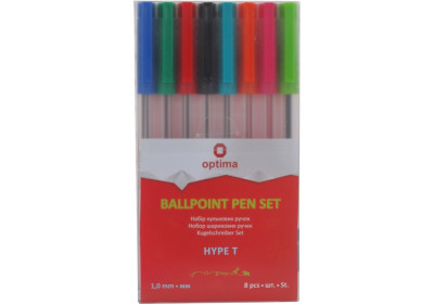 Набір кулькових ручок  OPTIMA HYPE T 1,0 mm, 8 кольорів чорнил, в блістері