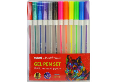 Набір гелевих ручок, 12 неонових кольорів та з блискітками