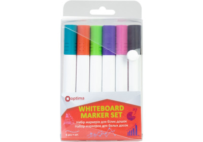 Набір маркерів для білих дошок Optima 2 мм, 6 кольорів в пеналі