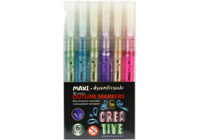 Металізовані маркери з кольоровим контуром, 6 кольорів
