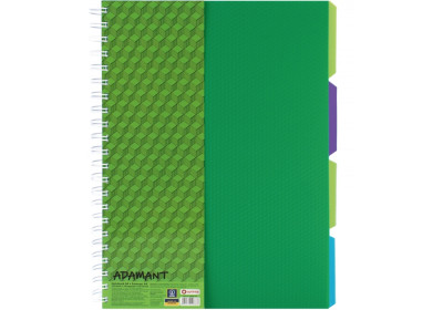 Блокнот Adamant: зелений, A4, пластикова обкладинка, з розділювачами та перфорацією, 120, клітинка