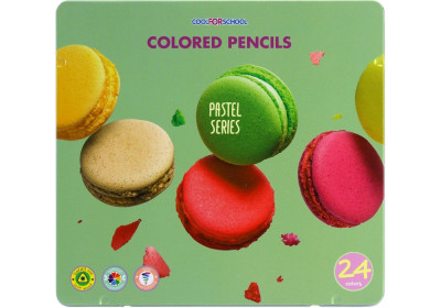 Олівці кольорові преміум "PASTEL" тригранні, 24 кольори, в металевій коробці