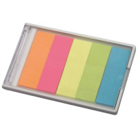 Пластиковая коробочка с пятью разноцветными стикерами