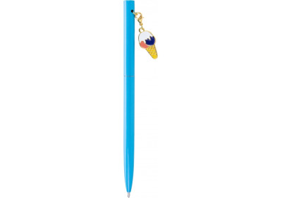 Ручка металева блакитна з брелоком "Snack", пише синім